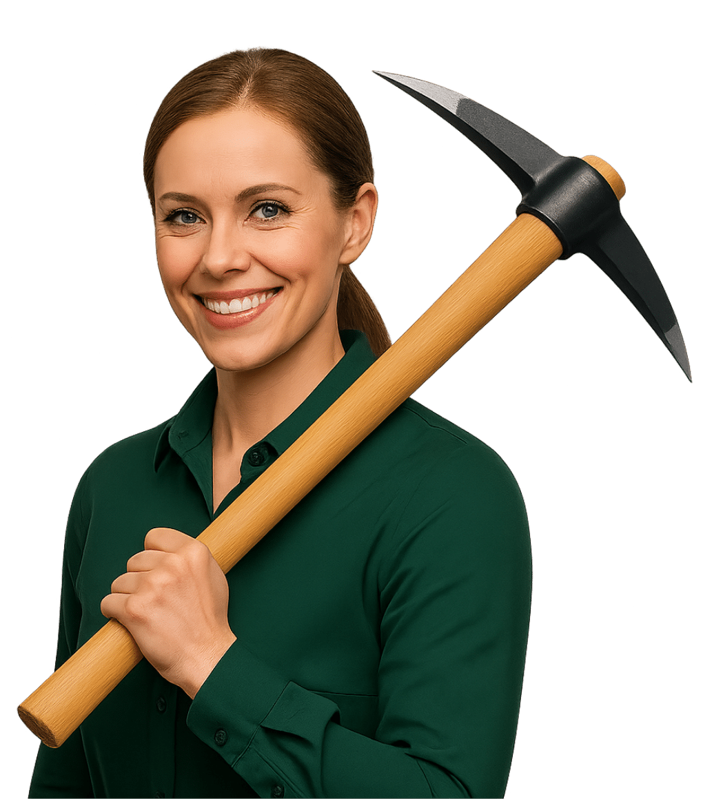 an image of a blindfolded female executive swinging a mining axe who needs to setup conversion tracking